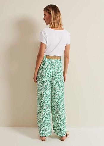 Phase Eight Nylah Printed Wide Legs Trousers Green Australia | EP2641390